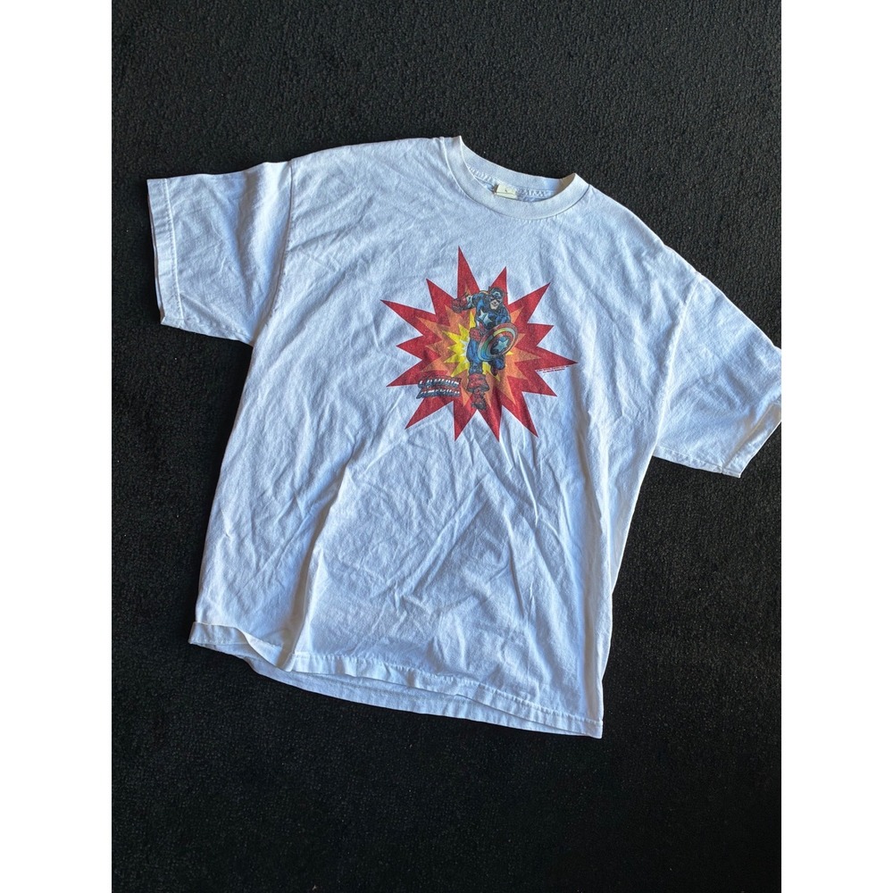Marvel Captain America Mad Engine White Graphic T-Shirt Mens XL Comic Starburst